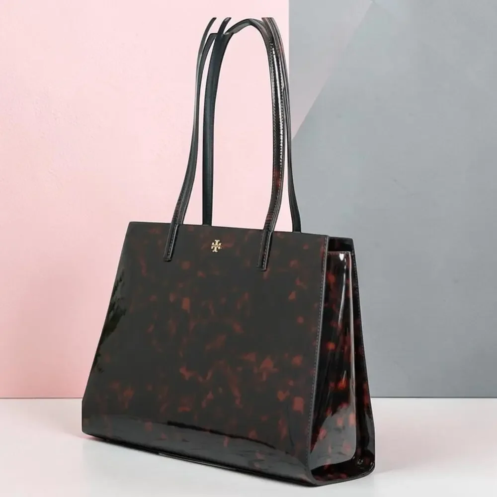 Tory Burch Emerson Tortoise Patent Leather Work Tote 165968 NWT